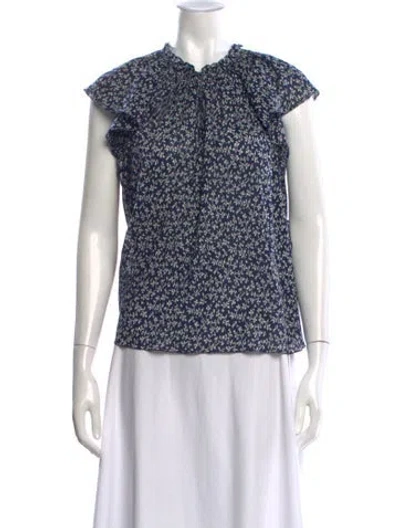 Pre-owned Ulla Johnson Floral Print Tie Neck Blouse In Blue