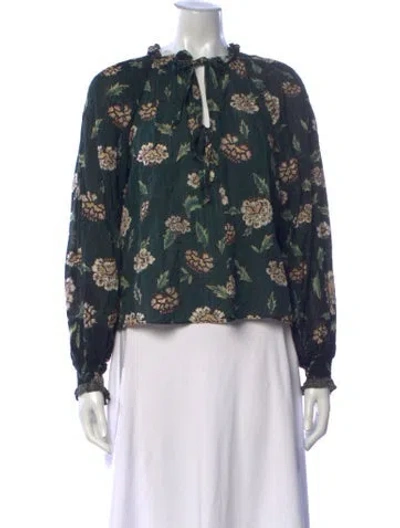 Pre-owned Ulla Johnson Floral Print Tie Neck Blouse In Blue