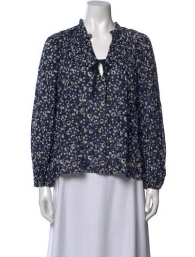 Pre-owned Ulla Johnson Floral Print Tie Neck Blouse In Blue