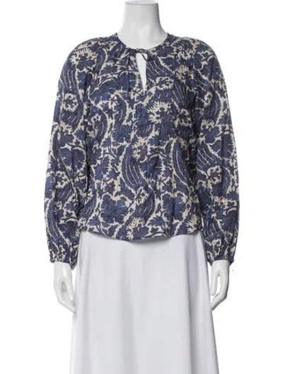 Pre-owned Ulla Johnson Floral Print Tie Neck Blouse In Blue