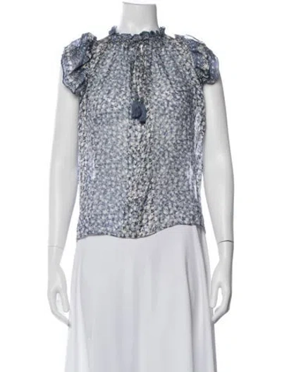 Pre-owned Ulla Johnson Floral Print Tie Neck Blouse In Blue/metallic