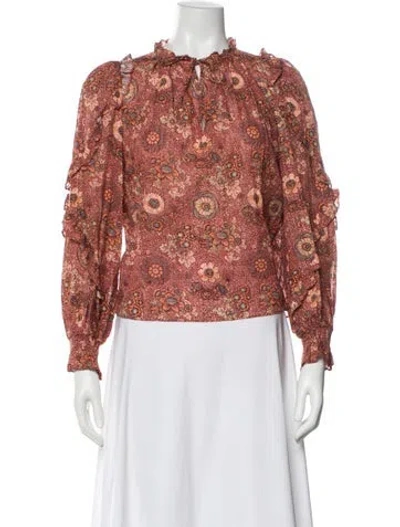 Pre-owned Ulla Johnson Floral Print Tie Neck Blouse In Brown