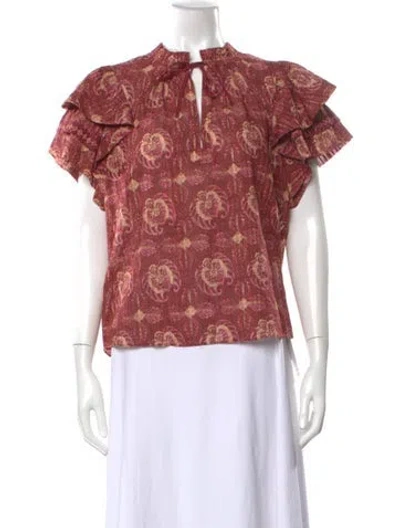Pre-owned Ulla Johnson Floral Print Tie Neck Blouse In Brown