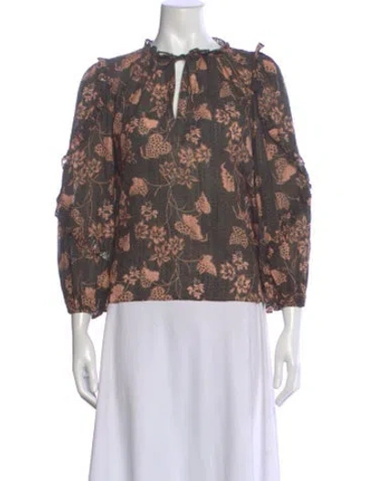 Pre-owned Ulla Johnson Floral Print Tie Neck Blouse In Brown