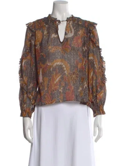 Pre-owned Ulla Johnson Floral Print Tie Neck Blouse In Brown