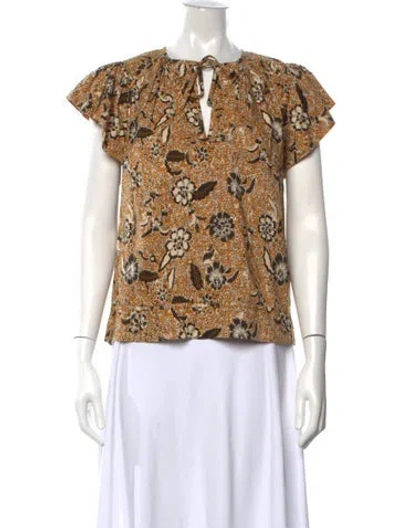 Pre-owned Ulla Johnson Floral Print Tie Neck Blouse In Brown