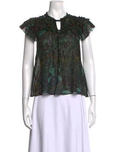 Pre-owned Ulla Johnson Floral Print Tie Neck Blouse In Brown