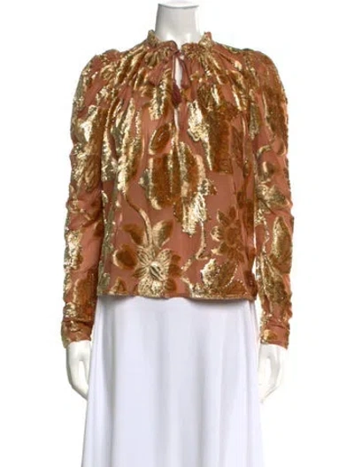 Pre-owned Ulla Johnson Floral Print Tie Neck Blouse In Brown/gold/neutrals