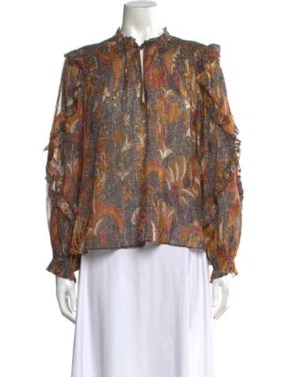 Pre-owned Ulla Johnson Floral Print Tie Neck Blouse In Brown/metallic