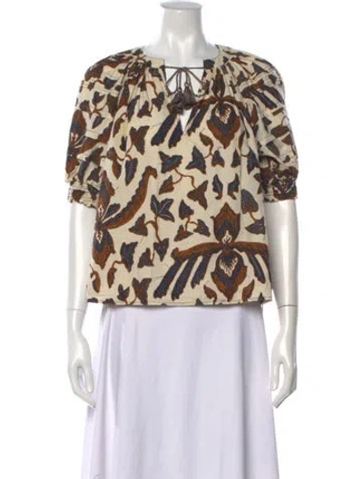 Pre-owned Ulla Johnson Floral Print Tie Neck Blouse In Brown/neutrals