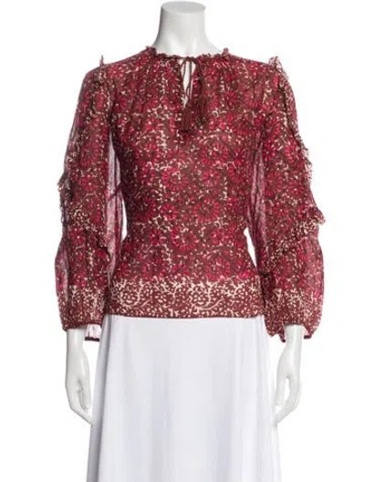 Pre-owned Ulla Johnson Floral Print Tie Neck Blouse In Burgundy