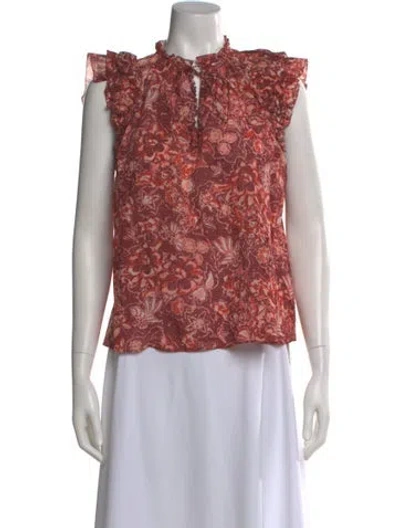 Pre-owned Ulla Johnson Floral Print Tie Neck Blouse In Burgundy