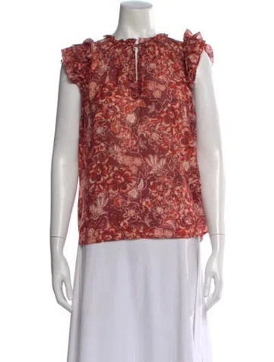 Pre-owned Ulla Johnson Floral Print Tie Neck Blouse In Burgundy
