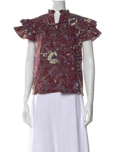 Pre-owned Ulla Johnson Floral Print Tie Neck Blouse In Burgundy