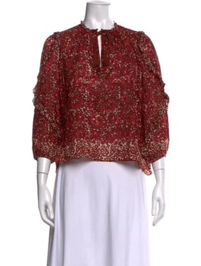 Pre-owned Ulla Johnson Floral Print Tie Neck Blouse In Burgundy