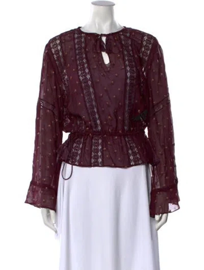 Pre-owned Ulla Johnson Floral Print Tie Neck Blouse In Burgundy