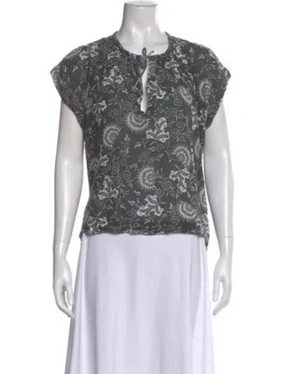 Pre-owned Ulla Johnson Floral Print Tie Neck Blouse In Gray