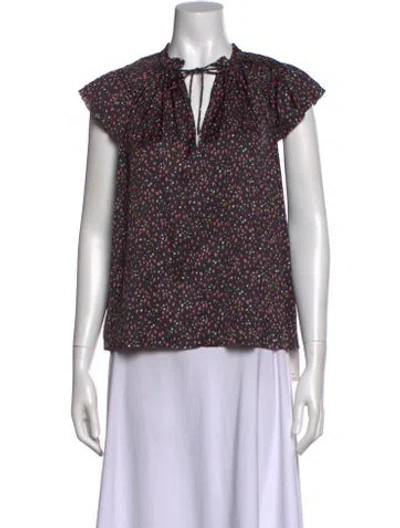 Pre-owned Ulla Johnson Floral Print Tie Neck Blouse In Gray