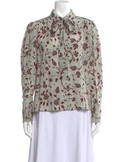 Pre-owned Ulla Johnson Floral Print Tie Neck Blouse In Green