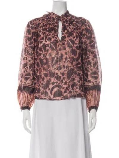Pre-owned Ulla Johnson Floral Print Tie Neck Blouse In Green