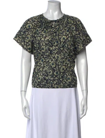 Pre-owned Ulla Johnson Floral Print Tie Neck Blouse In Green