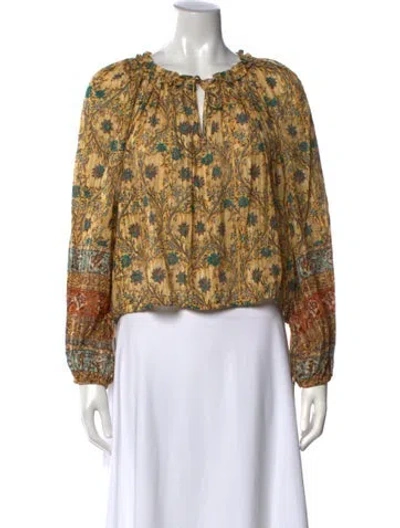 Pre-owned Ulla Johnson Floral Print Tie Neck Blouse In Green