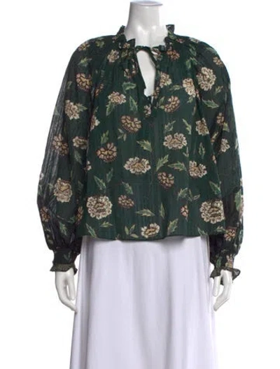 Pre-owned Ulla Johnson Floral Print Tie Neck Blouse In Green