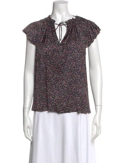 Pre-owned Ulla Johnson Floral Print Tie Neck Blouse In Grey