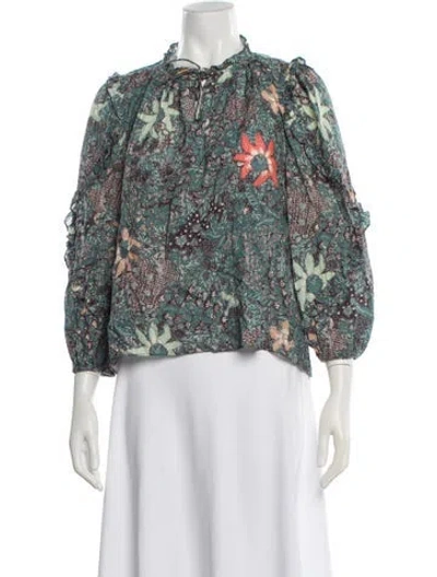 Pre-owned Ulla Johnson Floral Print Tie Neck Blouse In Multi