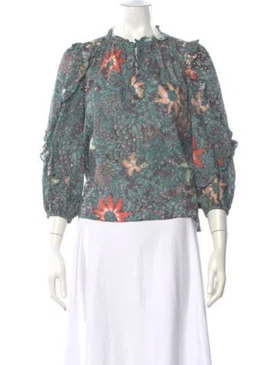 Pre-owned Ulla Johnson Floral Print Tie Neck Blouse In Multi
