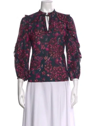 Pre-owned Ulla Johnson Floral Print Tie Neck Blouse In Multi