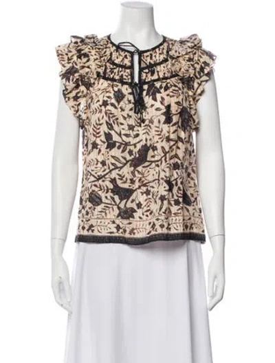 Pre-owned Ulla Johnson Floral Print Tie Neck Blouse In Multi