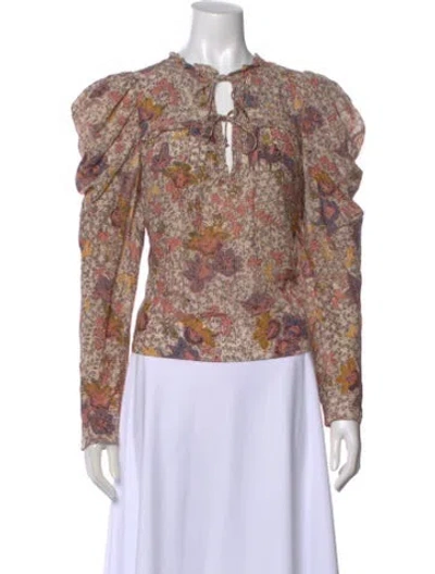 Pre-owned Ulla Johnson Floral Print Tie Neck Blouse In Multi