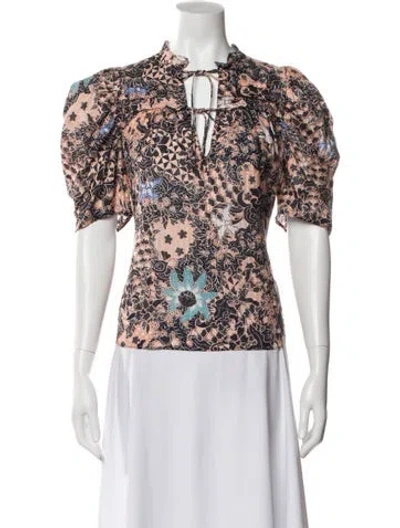 Pre-owned Ulla Johnson Floral Print Tie Neck Blouse In Multi