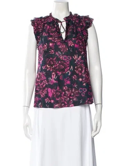 Pre-owned Ulla Johnson Floral Print Tie Neck Blouse In Multi