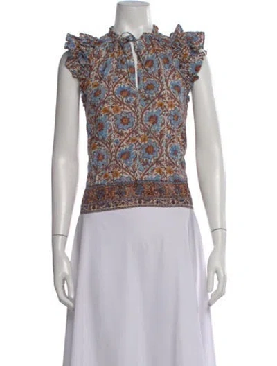 Pre-owned Ulla Johnson Floral Print Tie Neck Blouse In Multi