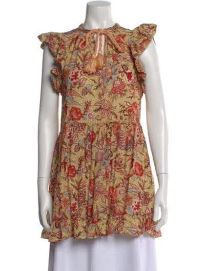 Pre-owned Ulla Johnson Floral Print Tie Neck Blouse In Multi