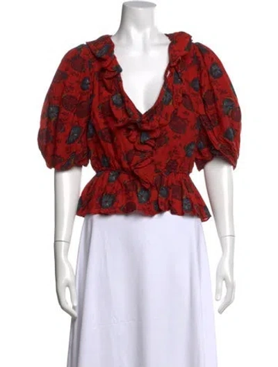Pre-owned Ulla Johnson Floral Print Tie Neck Blouse In Multi