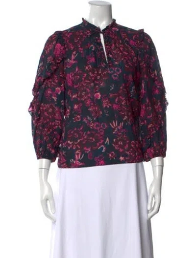 Pre-owned Ulla Johnson Floral Print Tie Neck Blouse In Multi