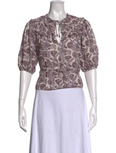 Pre-owned Ulla Johnson Floral Print Tie Neck Blouse In Multicolor
