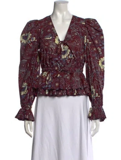 Pre-owned Ulla Johnson Floral Print Tie Neck Blouse In Multicolor