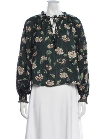 Pre-owned Ulla Johnson Floral Print Tie Neck Blouse In Multicolor