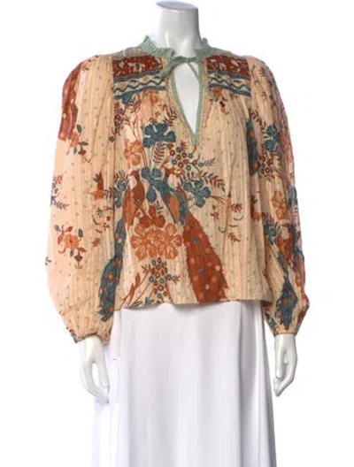 Pre-owned Ulla Johnson Floral Print Tie Neck Blouse In Multicolor