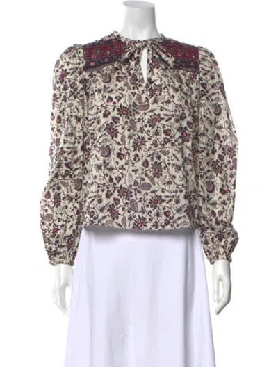 Pre-owned Ulla Johnson Floral Print Tie Neck Blouse In Multicolor