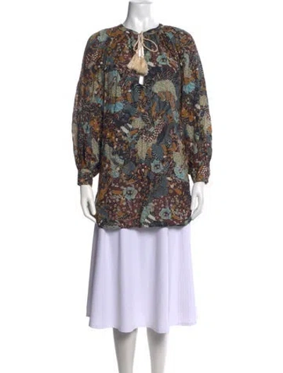 Pre-owned Ulla Johnson Floral Print Tie Neck Blouse In Multicolor