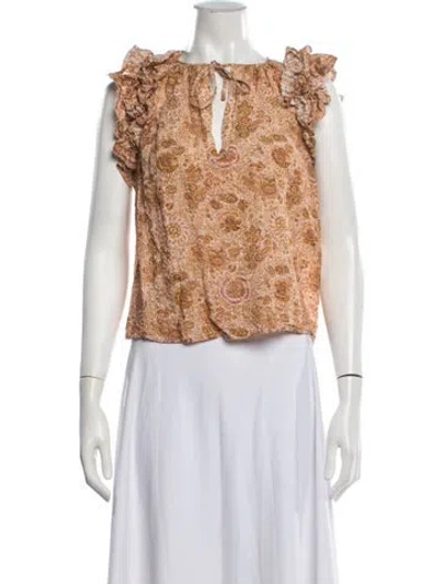Pre-owned Ulla Johnson Floral Print Tie Neck Blouse In Multicolor