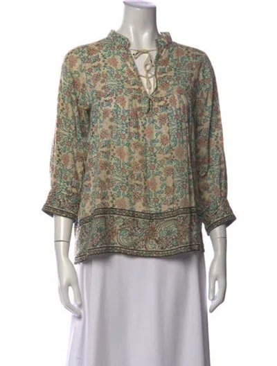 Pre-owned Ulla Johnson Floral Print Tie Neck Blouse In Multicolor