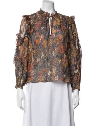 Pre-owned Ulla Johnson Floral Print Tie Neck Blouse In Multicolor