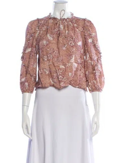 Pre-owned Ulla Johnson Floral Print Tie Neck Blouse In Neutral