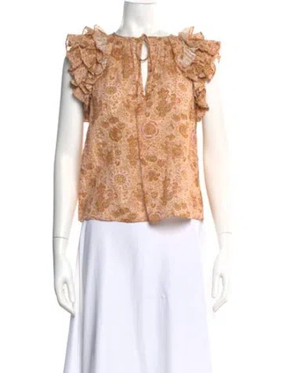 Pre-owned Ulla Johnson Floral Print Tie Neck Blouse In Neutral